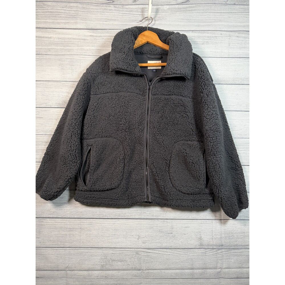 Universal Thread Women's Large Charcoal Gray Sherpa Fleece Full Zip Jacket Bin C